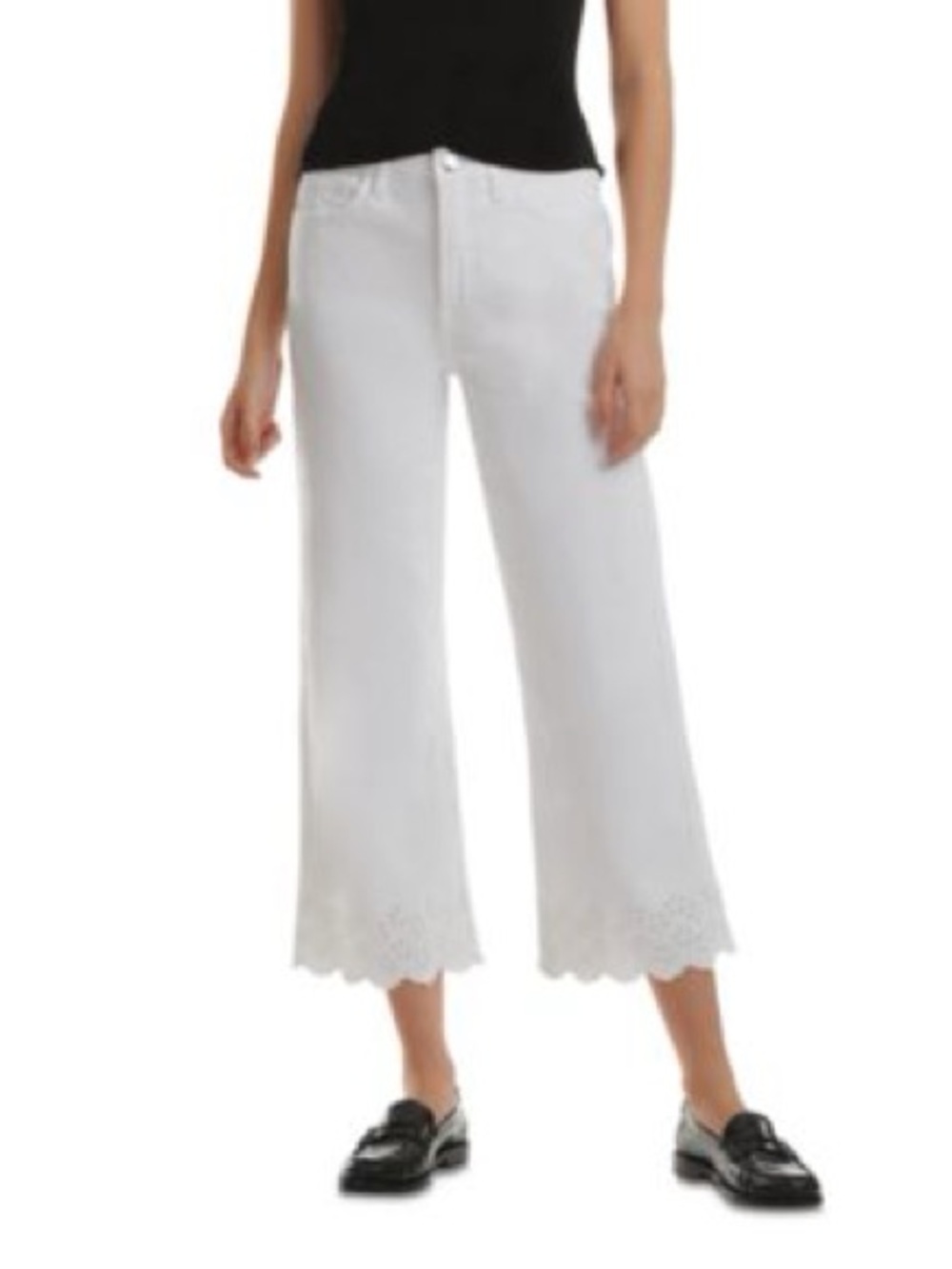 Jen 7 For All Mankind Pants Denim Cropped White Scalloped Hem Wide Leg 12P